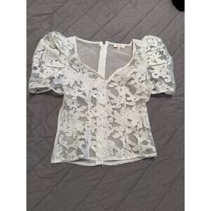 White embroidered lace corseted mesh top